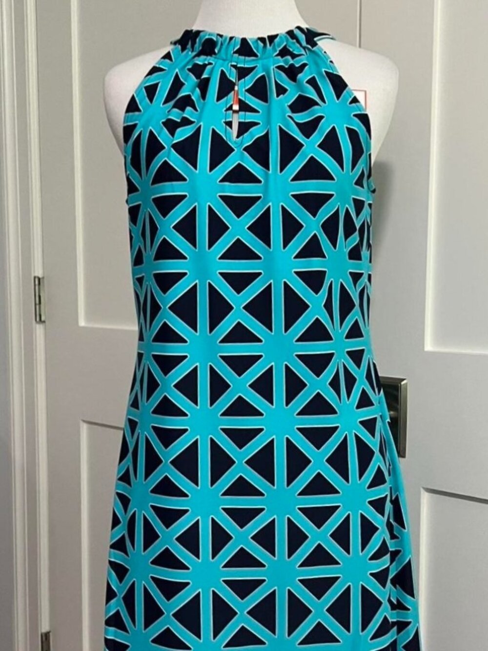 Jude Connally Lisa Dress, Aqua Navy Geometric Halter Dress, Women's Small, NWT